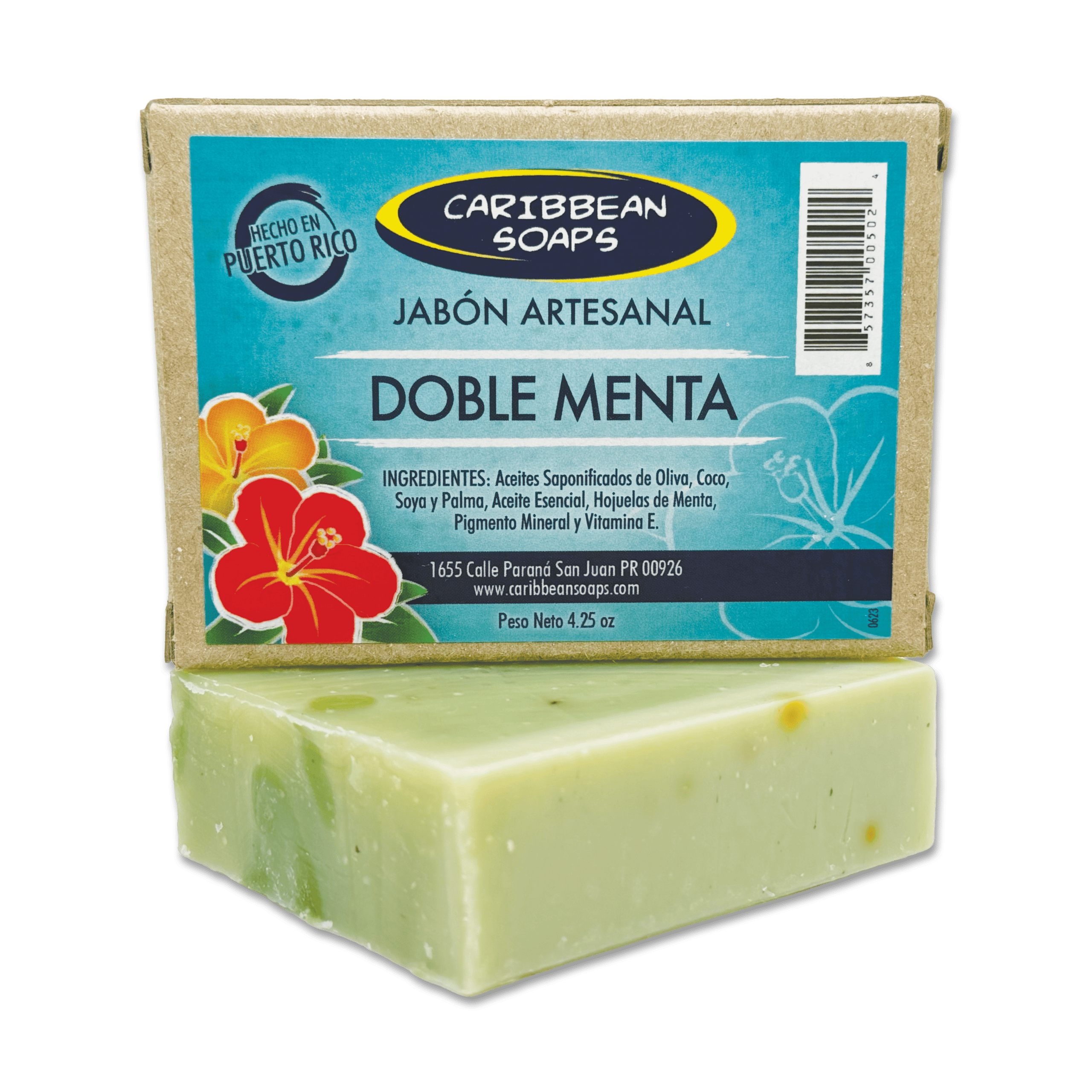 Double Mint handmade soap. A bestselling soap! Great after a long hard day of study or work, the peppermint and spearmint oils will cool you down and refresh the spirit. The scent of peppermint is said to stimulate the mind increasing concentration and memory retention. Made in Puerto Rico Full size 4.25 oz. bar