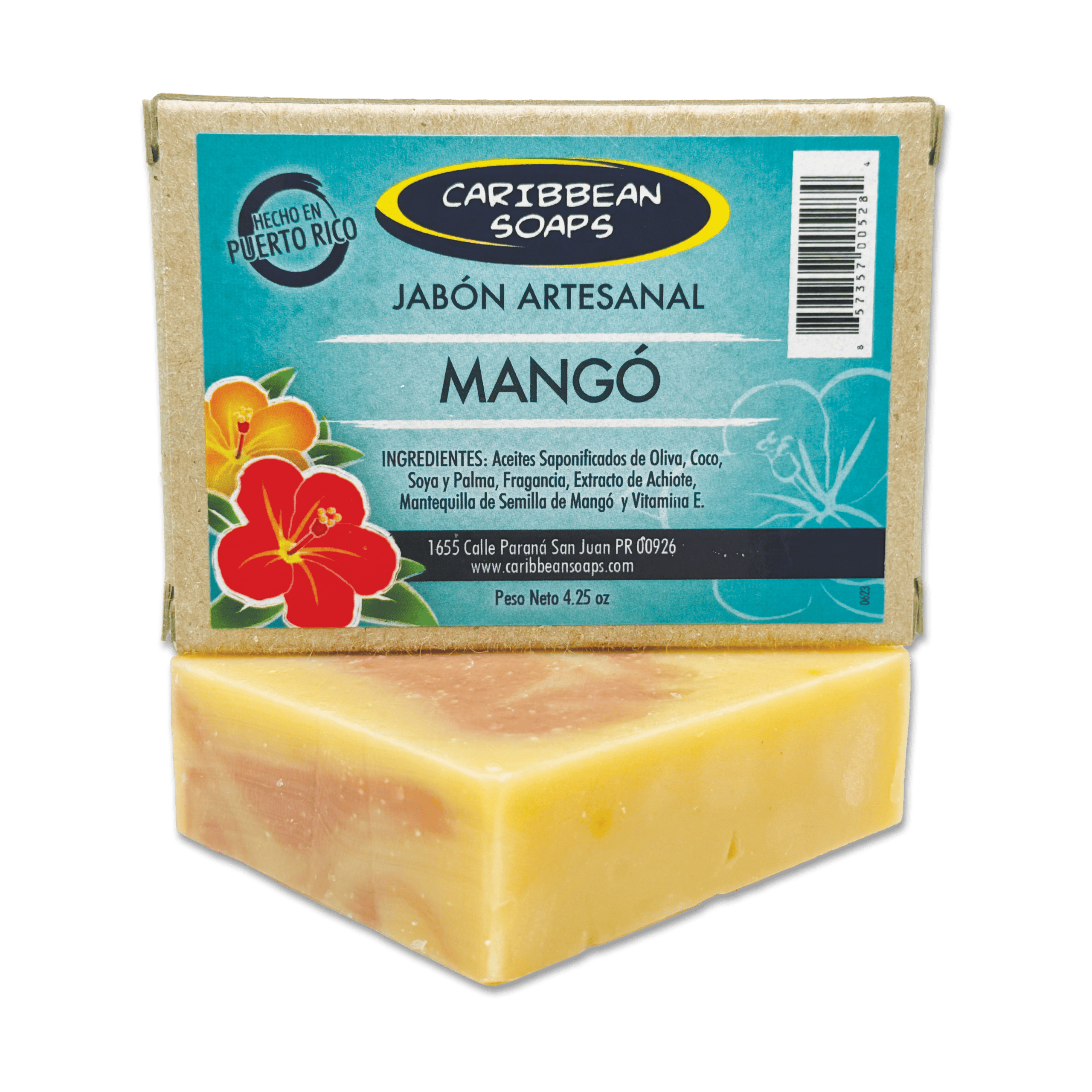 Handmade Caribbean Mango Soap. We offer the best mango handmade soap in Puerto Rico. Wonderful juicy scent! The scent will transport you to a tropical paradise. We add mango seed butter for its skin-moisturizing properties. Who knew mango seeds had such a wonderful use! Great soap for the body. Full size 4.25 oz. bar. Made in Puerto Rico