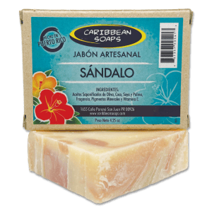 Handmade sandalwood soap from Caribbean Soaps with natural ingredients. Made in Puerto Rico. Full size 4.25 oz. bar