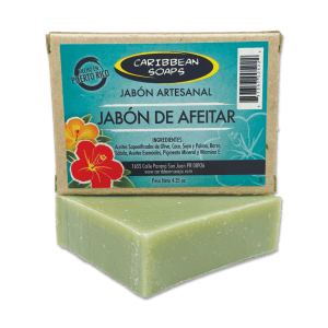Handmade Caribbean shaving soap with natural ingredients and tropical floral scent. For those of us who dread shaving. No more irritation afterward. A great combination of clay, peppermint, and fresh caribbean aloe. Along with the antiseptic properties of tea tree and lavender.Creates long lasting lather. Made by Caribbean Soaps. Full size 4.25 oz. bar