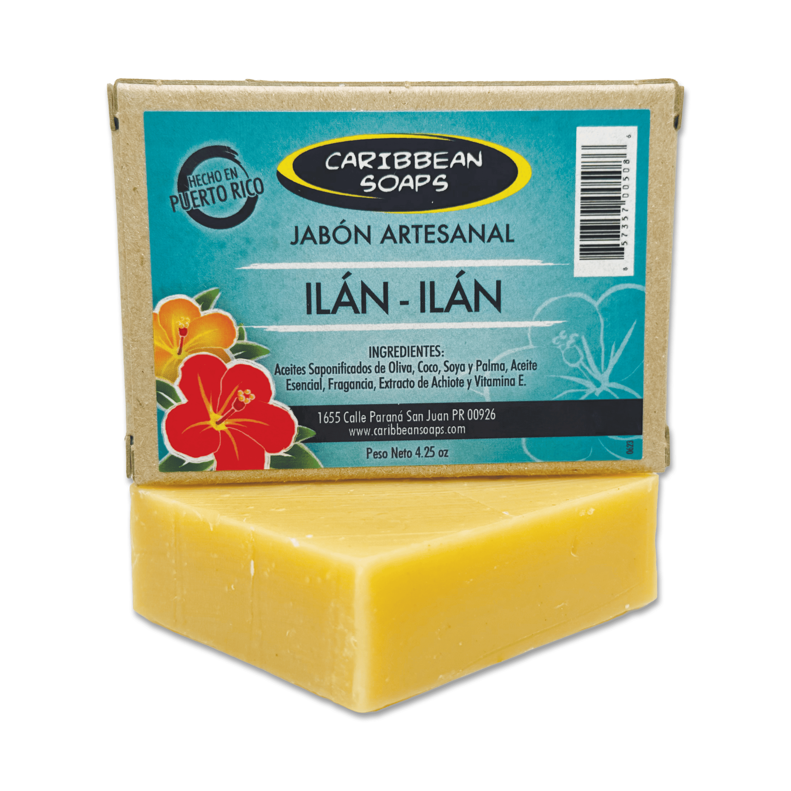 Handmade Ylang Ylang soap from Caribbean Soaps. Ylang Ylang is used as a mood enhancer and known to relieve Stress, Anxiety, Nervousness, Insomnia, Depression. Made in Puerto Rico. Full size 4.25 oz bar